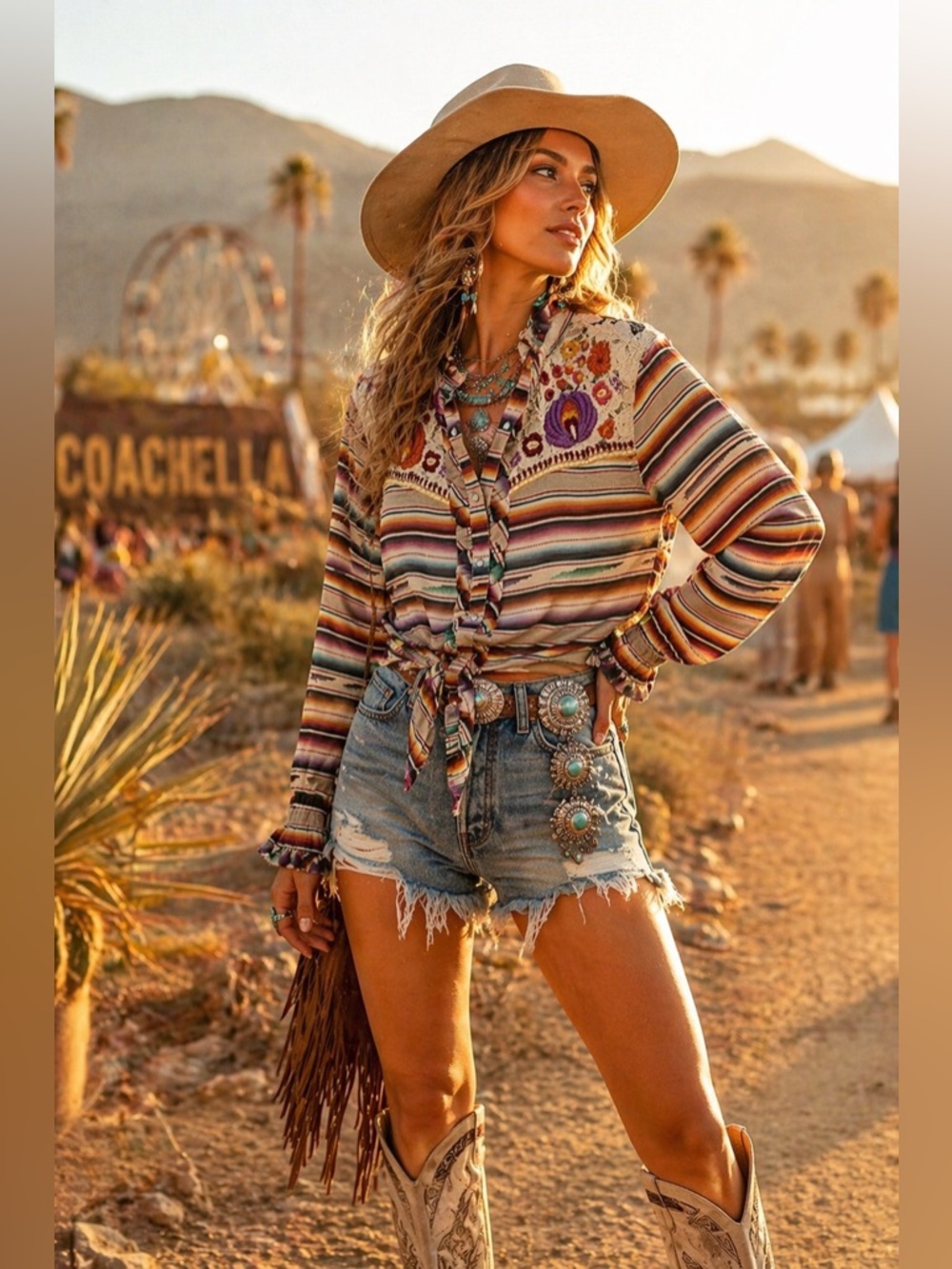 Double D Ranch Santa Rita Blouse Western Pearl Snap Serape Embroidered Boho Top - Picture 5 of 16